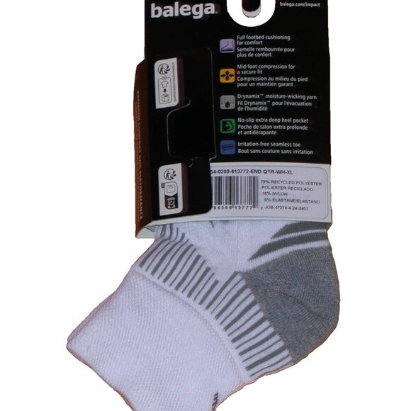 Balega Enduro Medium Cushion Quarter Socks Men's Size XL White NWT - Picture 6 of 7
